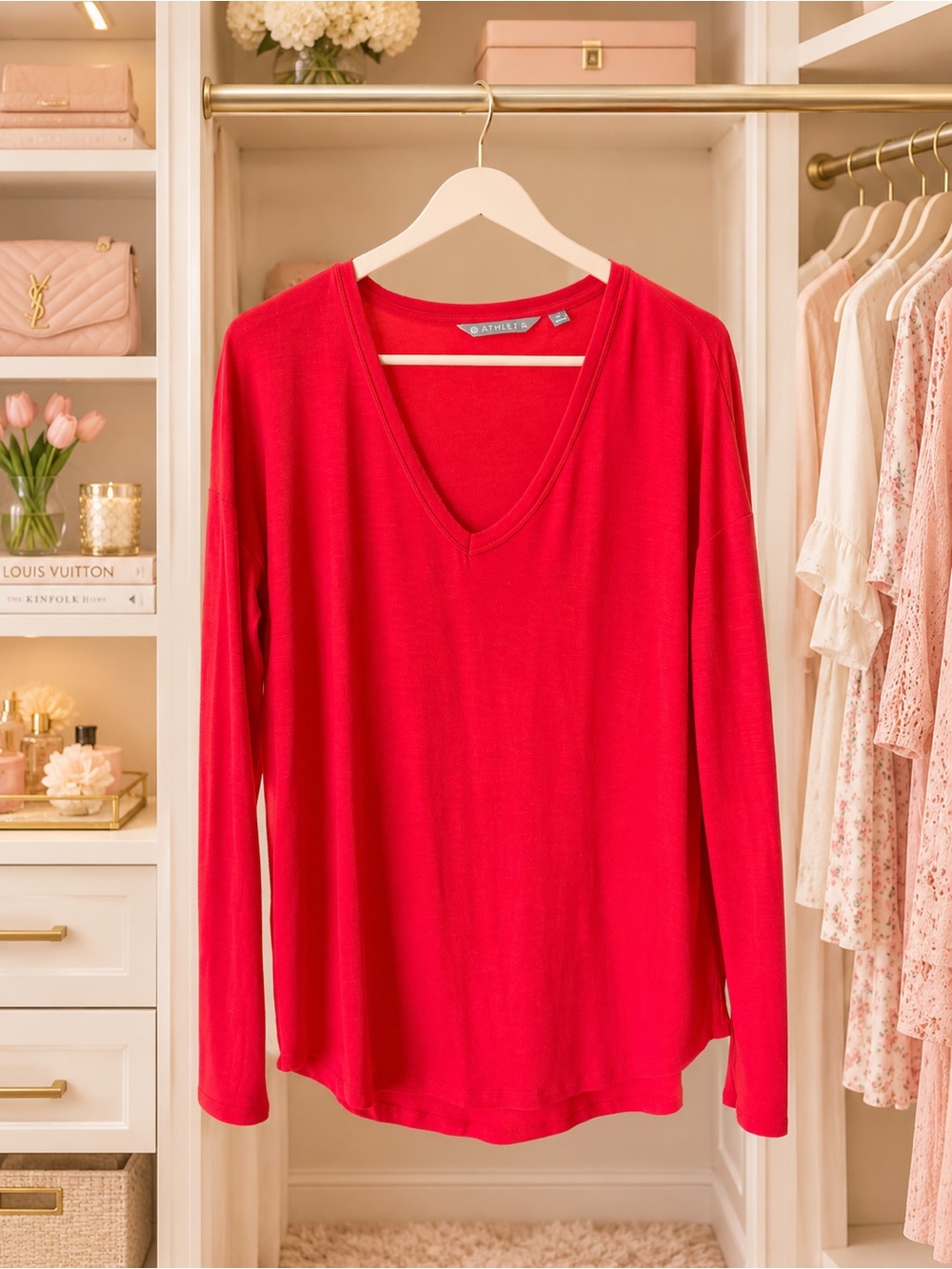 Athleta Cloudlight Relaxed V-Neck Top Red - Size S - EUC